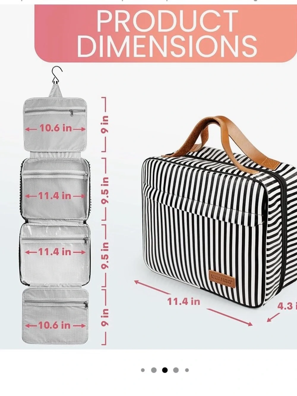Hanging Travel Toiletry Bag with Hook, Like New